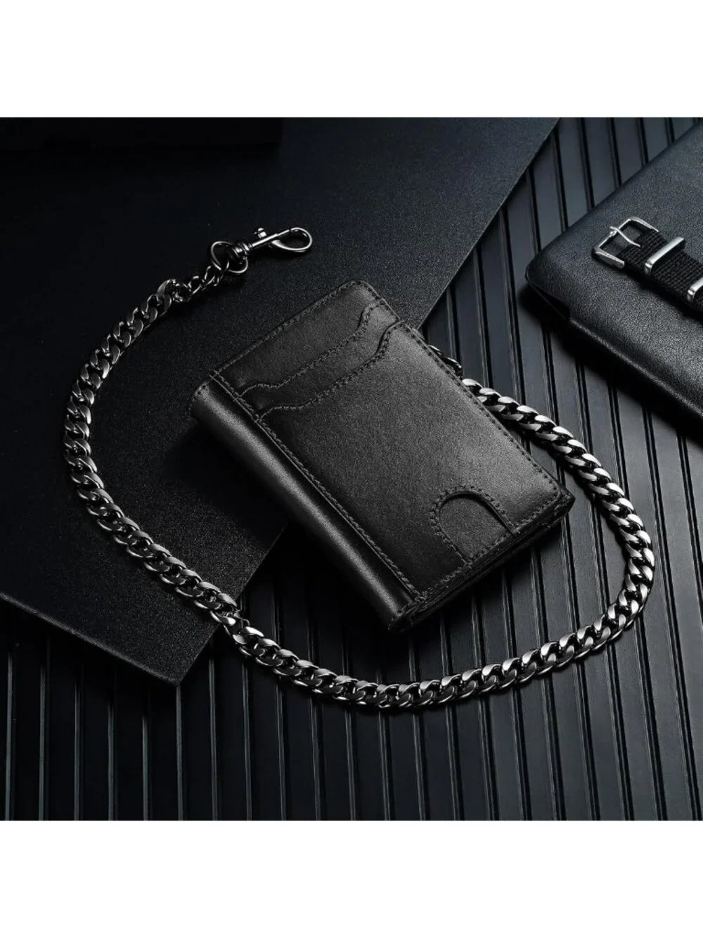RFID Blocking Genuine Leather Trifold Wallet for Men | Anti-Theft Chain, 12 Card